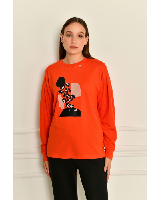 Baskılı Orange Sweater